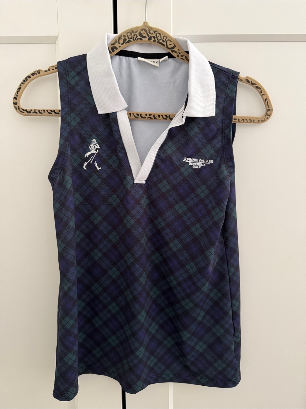 Johnnie Walker Deluxe Women’s Navy Plaid Sleeveless Polo